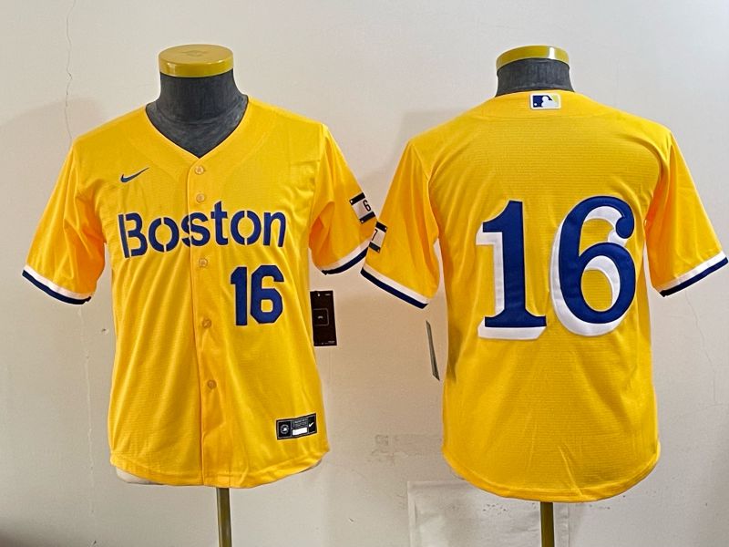 Youth 2025 Boston Red Sox #16 No Name Yellow Nike MLB Jersey 07->youth mlb jersey->Youth Jersey